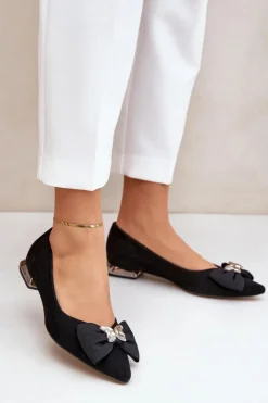 Laura Messi Baleriny Skórzane|Baleriny Klasyczne*Eleganckie Zamszowe Baleriny Damskie Z Kokardką 2893 Czarne