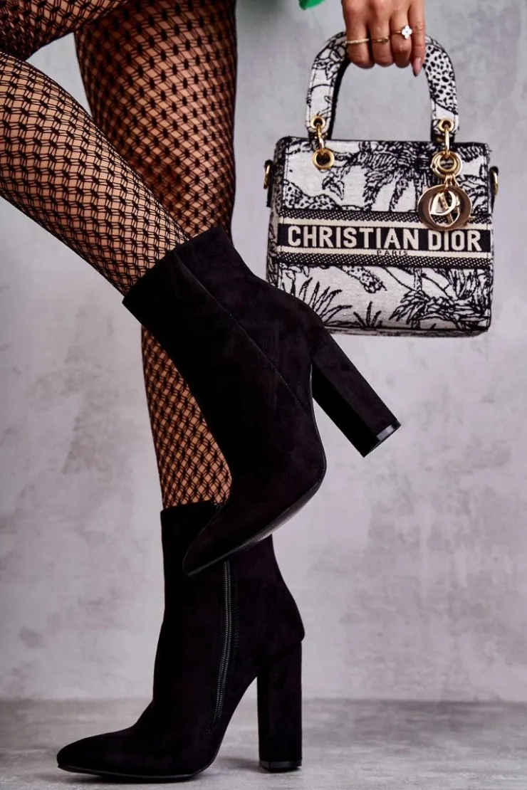 Discount Boto Eleganckie Zamszowe Botki Na Słupku Czarne Ettany