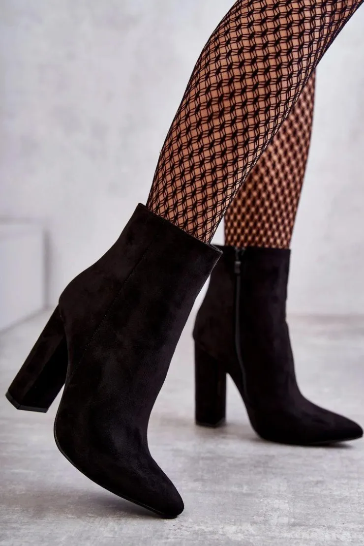 Discount Boto Eleganckie Zamszowe Botki Na Słupku Czarne Ettany
