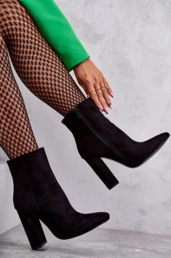 Discount Boto Eleganckie Zamszowe Botki Na Słupku Czarne Ettany