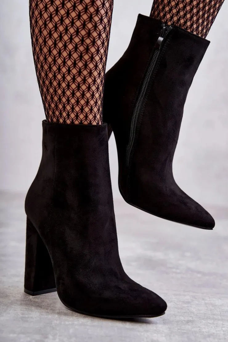 Discount Boto Eleganckie Zamszowe Botki Na Słupku Czarne Ettany