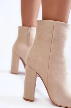 Boto Botki Ocieplane|Botki Na Słupku*Eleganckie Zamszowe Botki Na Słupku Beżowe Ettany