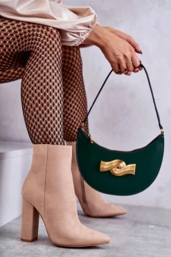 Damskie Boto Eleganckie Zamszowe Botki Na Słupku Ciemnobeżowe Ettany