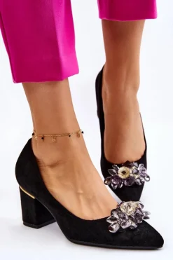 Best Boto Eleganckie Zamszowe Czółenka Z Ozdobą Czarne Elianne