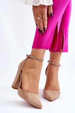 Boto Czółenka Zamszowe|Czółenka Na Słupku*Eleganckie Zamszowe Czółenka Na Słupku Beżowe Kaliya