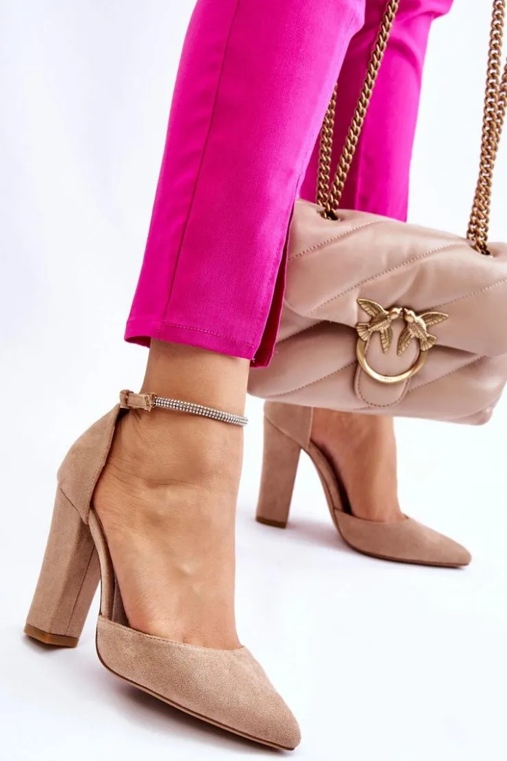 Boto Czółenka Zamszowe|Czółenka Na Słupku*Eleganckie Zamszowe Czółenka Na Słupku Beżowe Kaliya