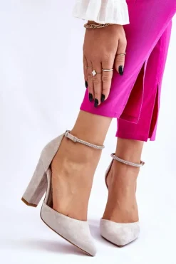 Damskie Boto Eleganckie Zamszowe Czółenka Na Słupku Jasnobeżowe Kaliya