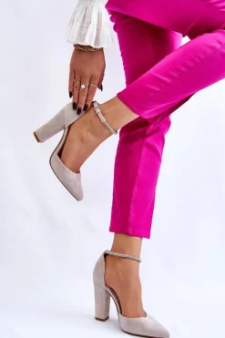 Damskie Boto Eleganckie Zamszowe Czółenka Na Słupku Jasnobeżowe Kaliya