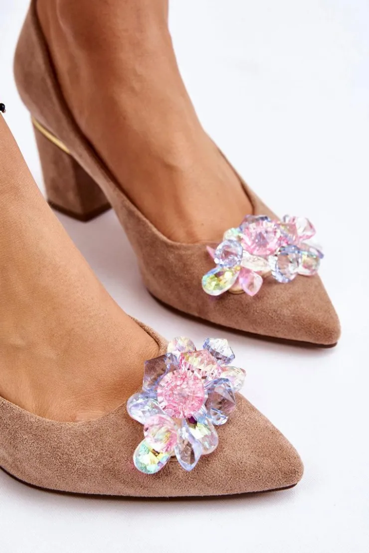 Boto Czółenka Zamszowe|Czółenka Na Słupku*Eleganckie Zamszowe Czółenka Z Ozdobą Beżowe Elianne