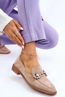 Damskie Boto Eleganckie Zamszowe Mokasyny Ciemnobeżowe Aliya