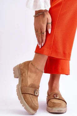 Boto Loafersy Damskie|Mokasyny Płaskie*Eleganckie Zamszowe Mokasyny Ciemnobeżowe Laverne Beżowy