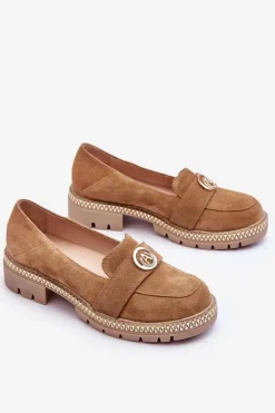 Boto Loafersy Damskie|Mokasyny Płaskie*Eleganckie Zamszowe Mokasyny Ciemnobeżowe Laverne Beżowy