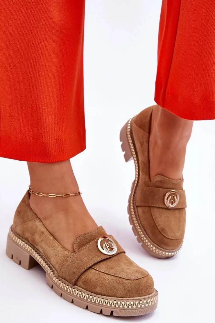 Boto Loafersy Damskie|Mokasyny Płaskie*Eleganckie Zamszowe Mokasyny Ciemnobeżowe Laverne Beżowy