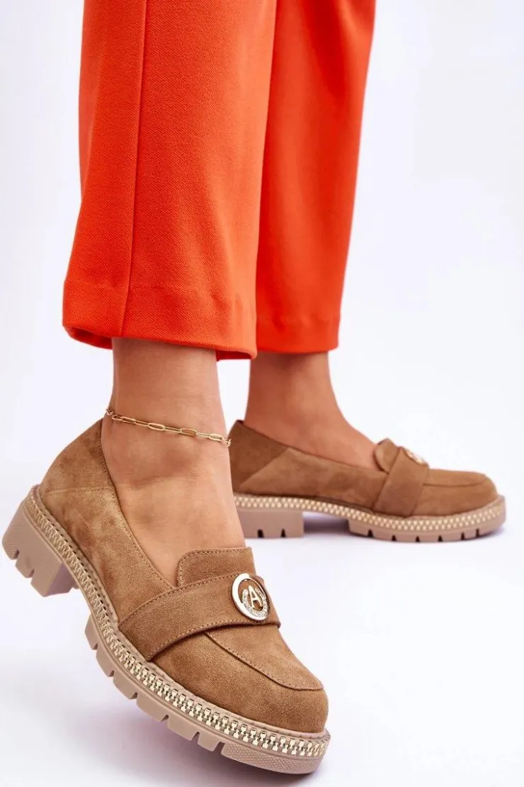 Boto Loafersy Damskie|Mokasyny Płaskie*Eleganckie Zamszowe Mokasyny Ciemnobeżowe Laverne Beżowy