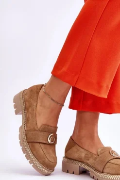 Boto Loafersy Damskie|Mokasyny Płaskie*Eleganckie Zamszowe Mokasyny Ciemnobeżowe Laverne Beżowy
