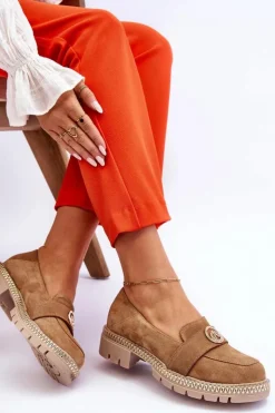 Boto Loafersy Damskie|Mokasyny Płaskie*Eleganckie Zamszowe Mokasyny Ciemnobeżowe Laverne Beżowy