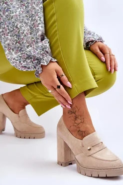 Damskie Buty damskie Vinceza Eleganckie Zamszowe Półbuty Na Obcasie Beżowe Mintore