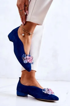 Discount Boto Eleganckie Zamszowe Półbuty Z Ozdobą Granatowe McQueen