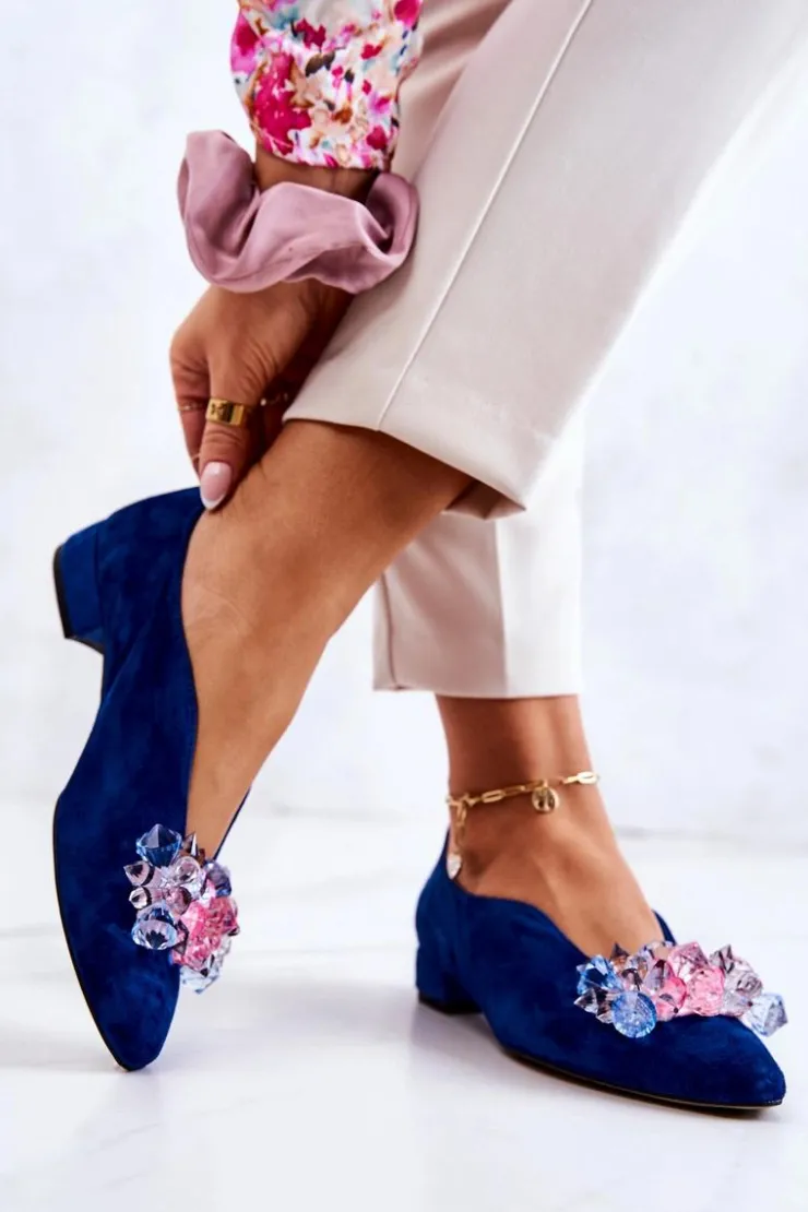 Discount Boto Eleganckie Zamszowe Półbuty Z Ozdobą Granatowe McQueen