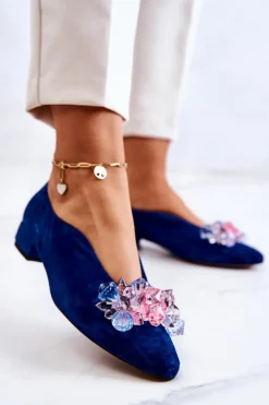 Discount Boto Eleganckie Zamszowe Półbuty Z Ozdobą Granatowe McQueen