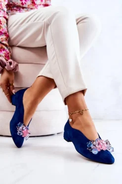 Discount Boto Eleganckie Zamszowe Półbuty Z Ozdobą Granatowe McQueen