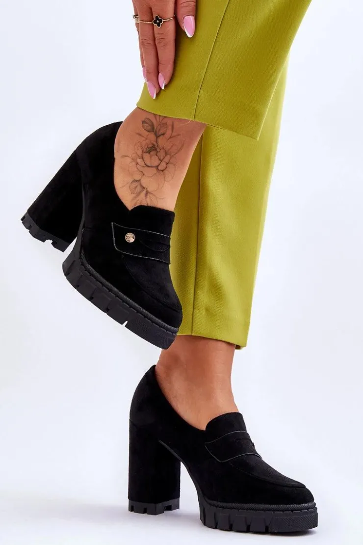 New Buty damskie Vinceza Eleganckie Zamszowe Półbuty Na Obcasie Czarne Mintore