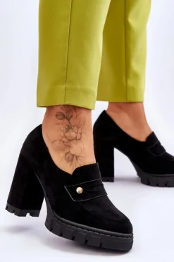 New Buty damskie Vinceza Eleganckie Zamszowe Półbuty Na Obcasie Czarne Mintore