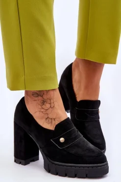 New Buty damskie Vinceza Eleganckie Zamszowe Półbuty Na Obcasie Czarne Mintore