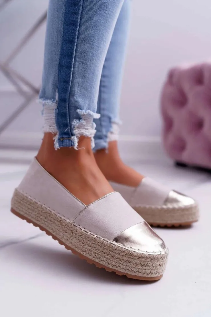 Damskie Boto Espadryle Damskie Beżowe Platforma Ringer