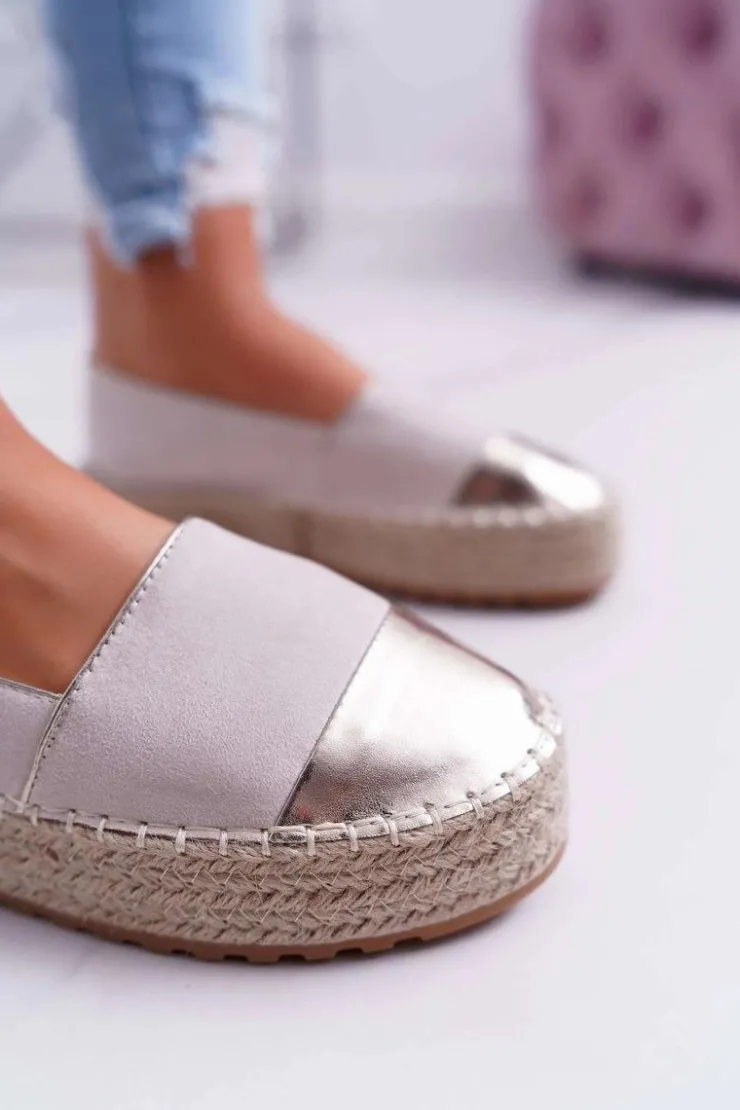 Damskie Boto Espadryle Damskie Beżowe Platforma Ringer