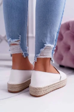Online Boto Espadryle Damskie Białe Platforma Ringer