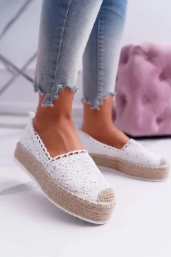 Damskie Boto Espadryle Damskie Koronkowe Białe Lovely Haven