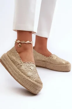 New Boto Espadryle Damskie Koronkowe Na Platformie Złote Elarose