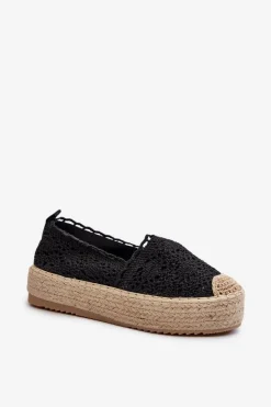 Boto Espadryle Na Platformie*Espadryle Damskie Koronkowe Na Platformie Czarne Elarose