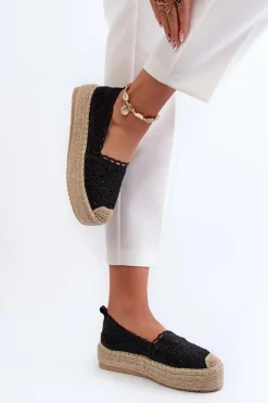 Boto Espadryle Na Platformie*Espadryle Damskie Koronkowe Na Platformie Czarne Elarose