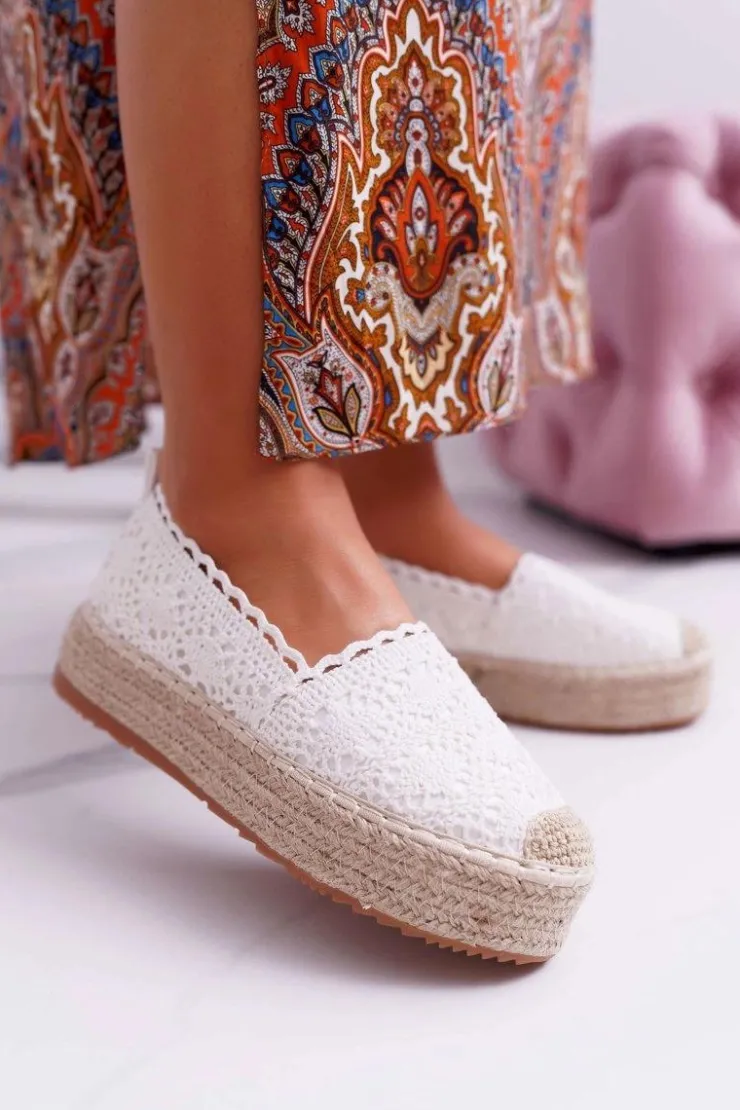 Damskie Boto Espadryle Damskie Koronkowe Białe Platforma Desante