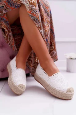 Damskie Boto Espadryle Damskie Koronkowe Białe Platforma Desante