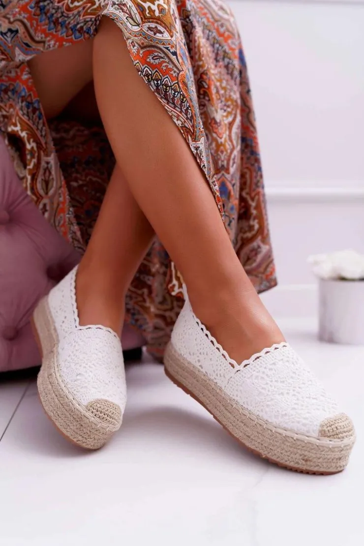 Damskie Boto Espadryle Damskie Koronkowe Białe Platforma Desante
