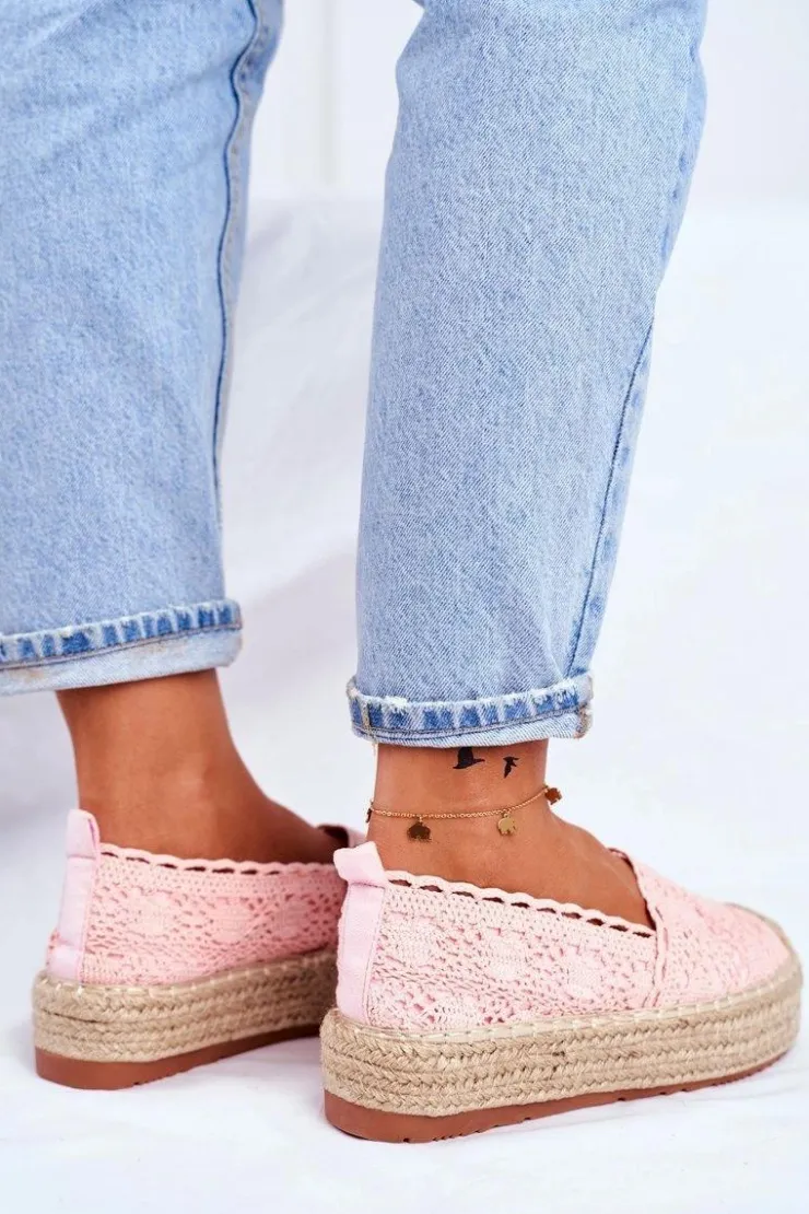 Boto Czarne Espadryle*Espadryle Damskie Koronkowe Różowe Platforma Desante