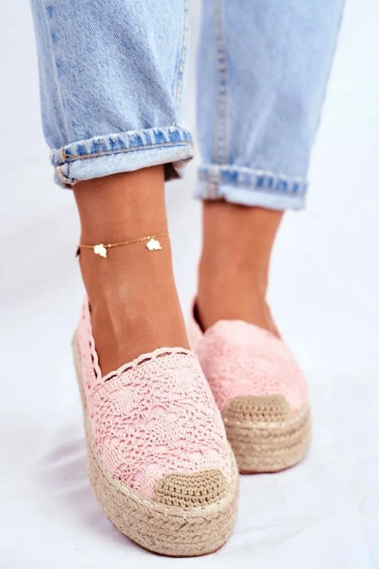 Boto Czarne Espadryle*Espadryle Damskie Koronkowe Różowe Platforma Desante