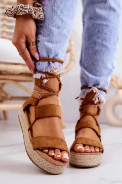 Boto Czarne Espadryle*Espadryle Damskie Na Platformie Wiązane Camel Fuerta