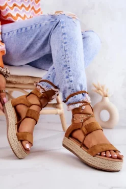 Boto Czarne Espadryle*Espadryle Damskie Na Platformie Wiązane Camel Fuerta