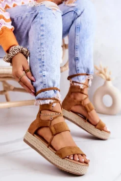 Boto Czarne Espadryle*Espadryle Damskie Na Platformie Wiązane Camel Fuerta