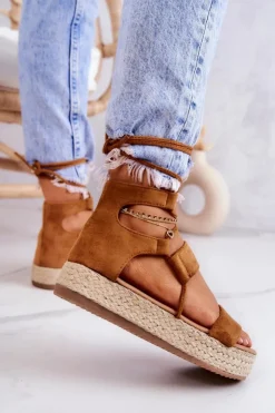 Boto Czarne Espadryle*Espadryle Damskie Na Platformie Wiązane Camel Fuerta