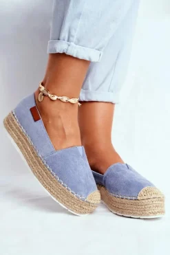 Damskie Boto Espadryle Damskie Na Platformie Lniane Niebieskie La Playa
