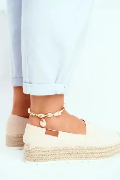 Boto Czarne Espadryle*Espadryle Damskie Na Platformie Lniane Beżowe La Playa