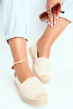 Boto Czarne Espadryle*Espadryle Damskie Na Platformie Lniane Beżowe La Playa