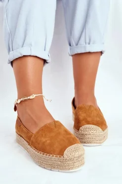 Best Boto Espadryle Damskie Na Platformie Lniane Camel La Playa