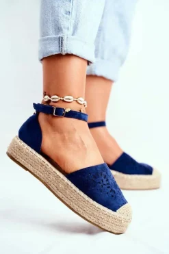 Damskie Boto Espadryle Damskie Na Platformie Lniane Granatowe Palermo