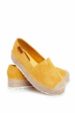 Clearance Boto Espadryle Damskie Na Platformie Lniane Żółte La Playa
